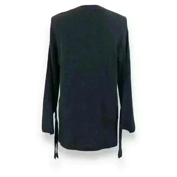 Halogen Black Crewneck Sweater with Tie Sleeves and High Low Hem Size XS Petite - Picture 2 of 8